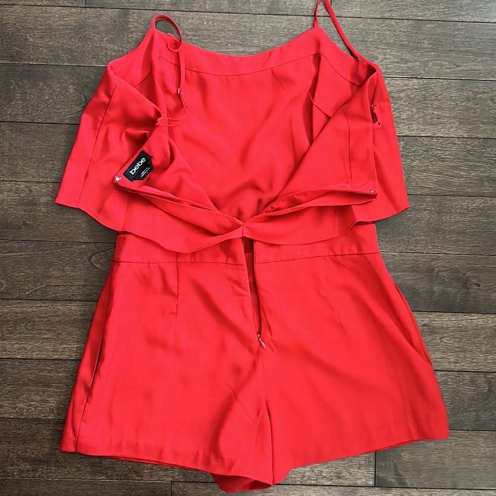 Bebe Draped Romper Pompeian Red 4 - Picture 8 of 10